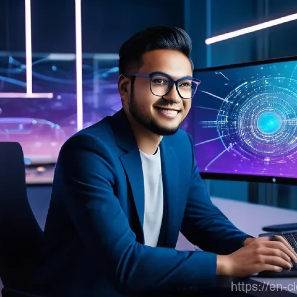 클라우드 네이티브 개발의 커리큘럼 및 학습 경로 - **Prompt:** A young, diverse developer, dressed in smart casual attire, sits at a modern, minimalist...
