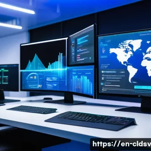 Home 33 클라우드 네이티브 애플리케이션의 지속적 통합 - A futuristic software development workspace featuring multiple developers collaborating seamlessly o...